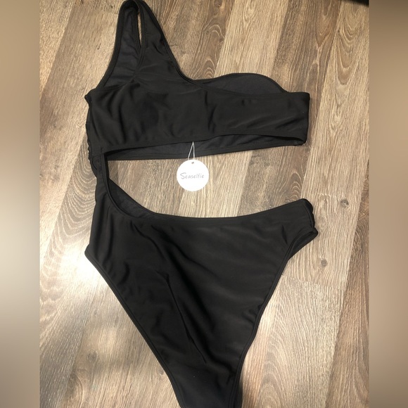 Seaselfie Black One Piece Cut Out Bathing Suit - Picture 2 of 4